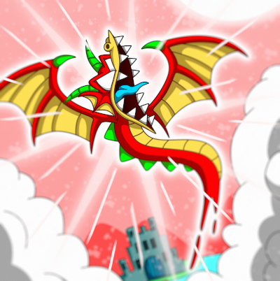 A red liquid dragon flying through the skies